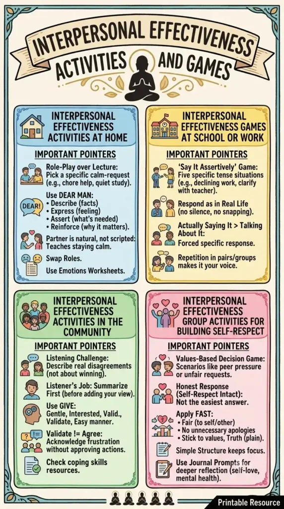 Activities and games for interpersonal effectiveness.