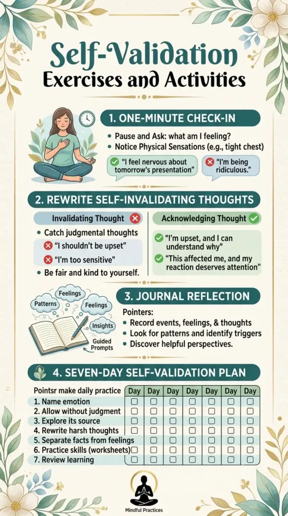 DBT self-validation exercises and activities